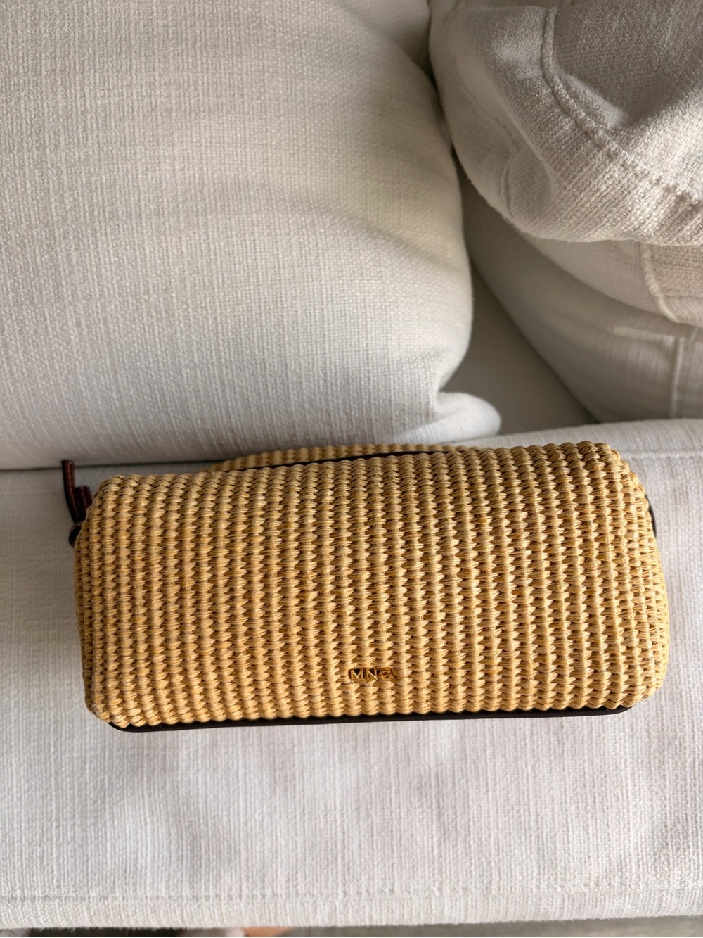 Mango raffia cosmetic pouch